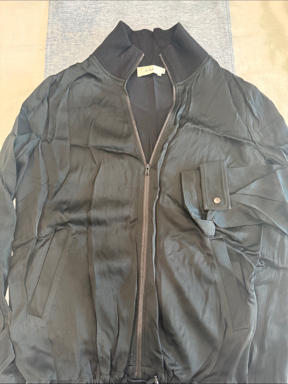 A.L.C. Woman’s  Black Bomber Jacket with Rib Collar